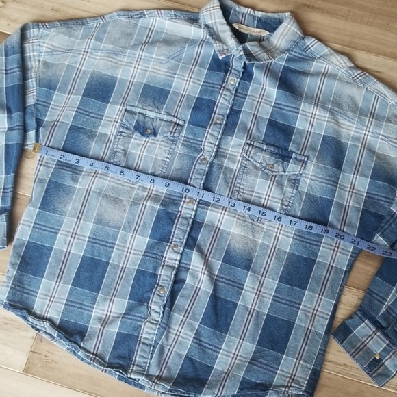 Mango Jean's Snap Down Chambray Check Shirt - Picture 5 of 7
